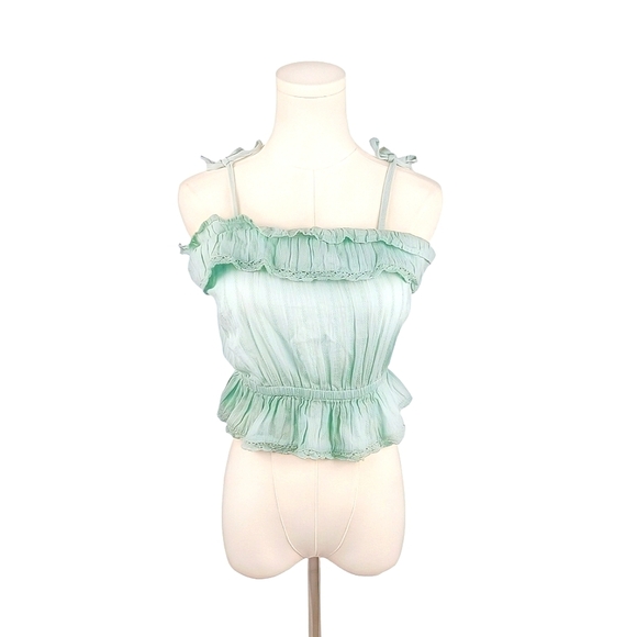 NWT True Craft Mint Green Peplum Crop Top Blouse Spaghetti Straps Ruffle S Girly - Picture 1 of 6